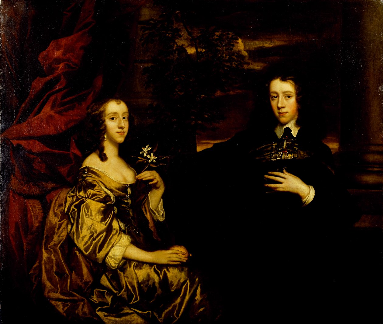 Portrait of a young gentleman and his wife, c.1655-58 (oil on canvas) بواسطة بيتر ليلي