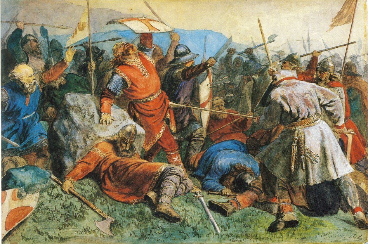 القديس أولاف في معركة ستيكليستاد ، 1859 بواسطة بيتر نيكولاي أربو