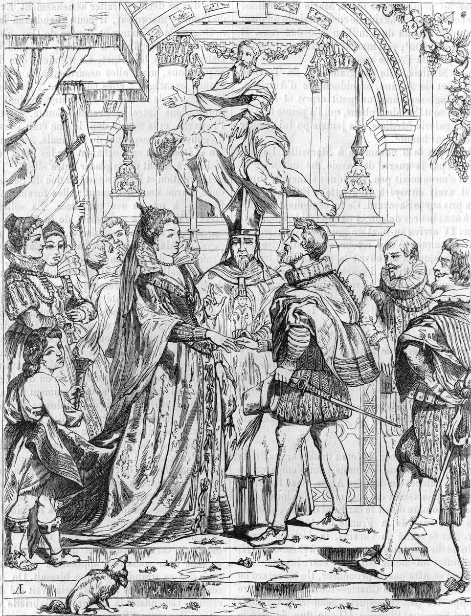 الزواج بالوكالة ماري دي ميديسيس (1576-1642) مع هنري الرابع في فلورنسا ، 5 أكتوبر 1600. نقش بيير بول (بيير بول) روبنز (أو بيتر بول أو بيتروس بولوس) (1577-1640). بواسطة بيتر بول (بعد) روبنز