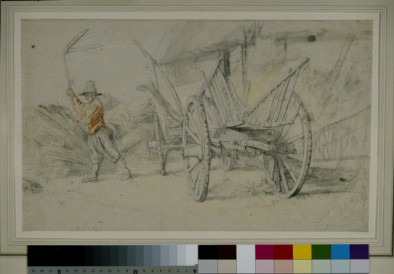 A man threshing beside a wagon, farm buildings behind بواسطة بيتر بول روبنز