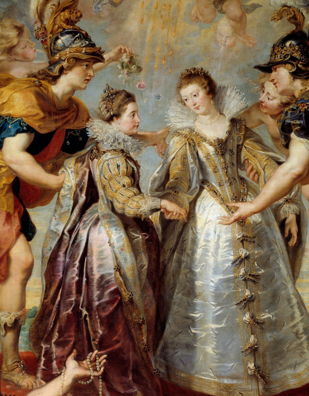 Exchange of the two princesses of France and Spain on the Bidassoa river in Hendaye, 9/11/1615 Allegoric representation of the marriage between Anne of Austria and Louis XIII on the one hand, between Isabella of France (1602-1644) and Philip IV on the othe بواسطة بيتر بول روبنز