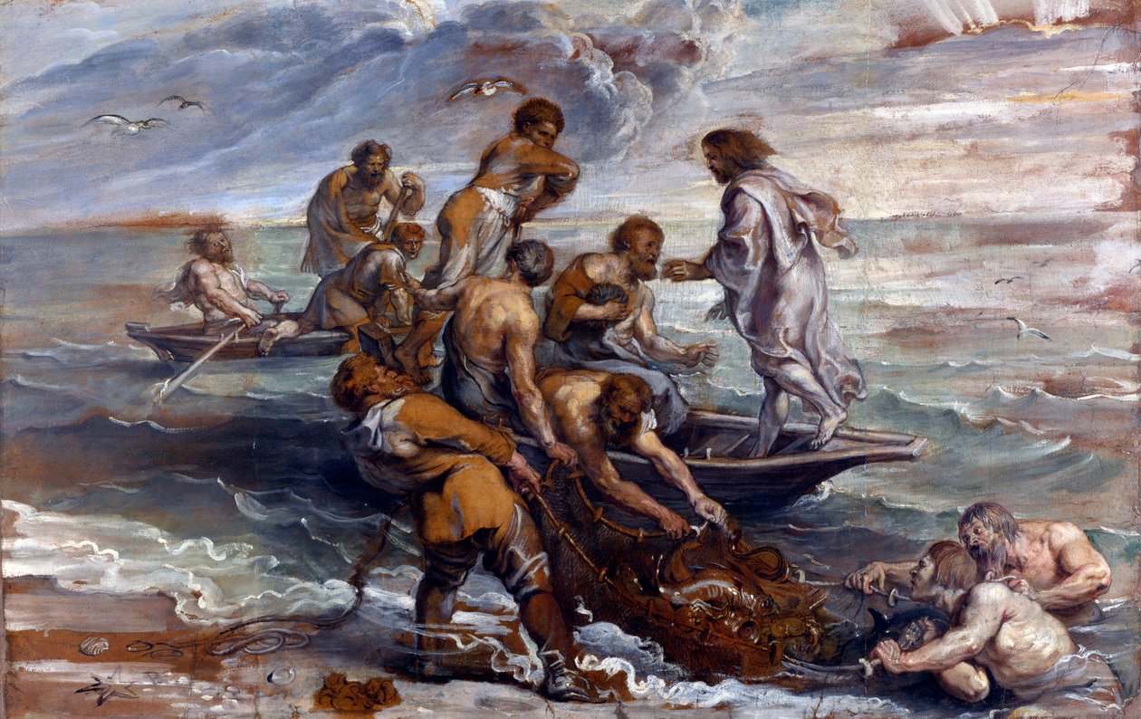 "" La peche miraculeuse "(المسودة المعجزة للأسماك) لوحة بيتر بول روبنز (1577-1640) 1618-1619 خافت 55x85 سم معرض لندن الوطني بواسطة بيتر بول روبنز