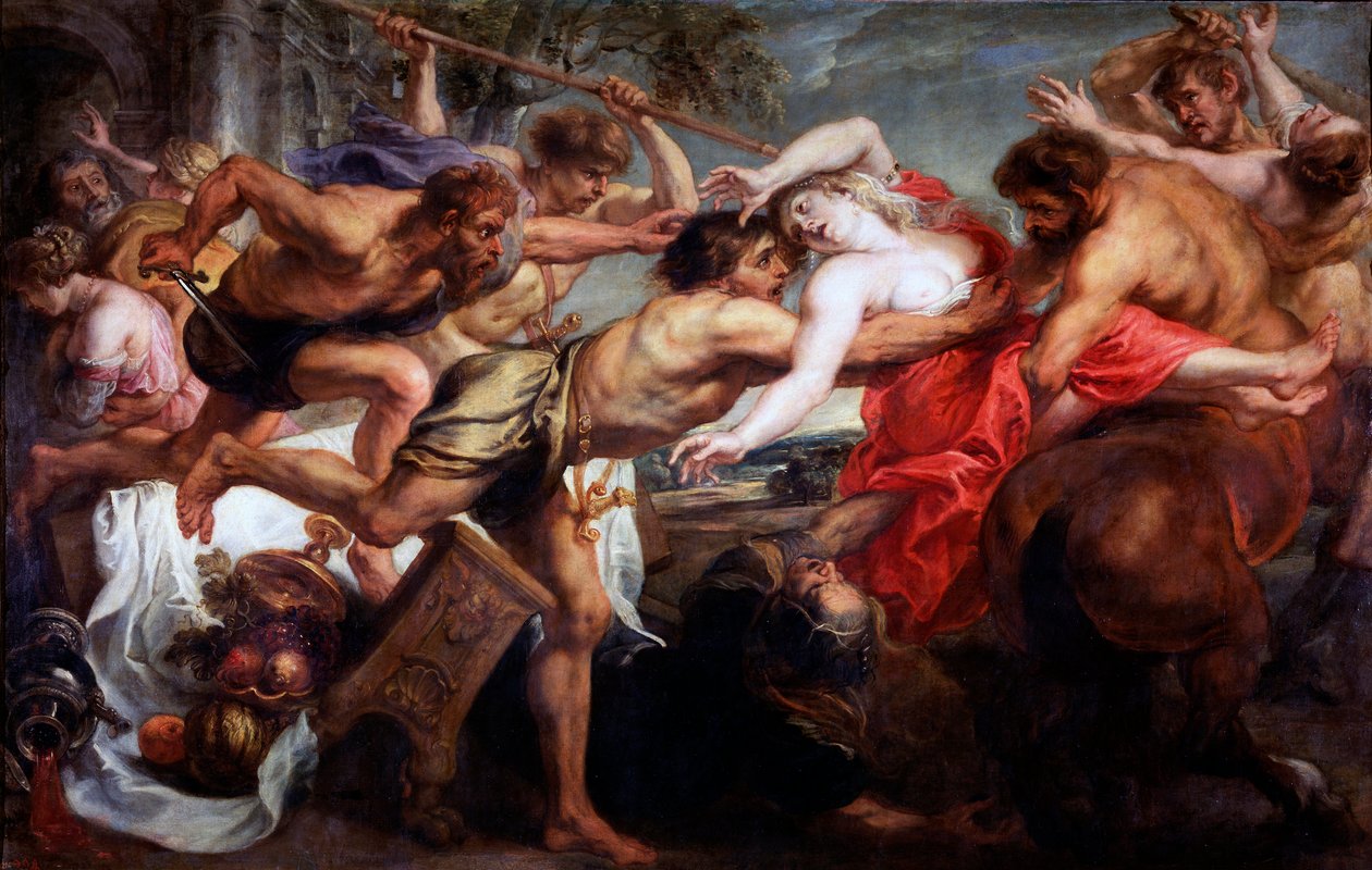 "" The Abduction of Hippodamia "" أو "The Lapiths and the Centaurs" "(اختطاف هيبوداميا ، أو Lapiths و Centaurs) لوحة بيتر بول روبنز (1577-1640) 1636-1638 Dim 183x286 سم متحف ديل برادو ، مدريد بواسطة بيتر بول روبنز