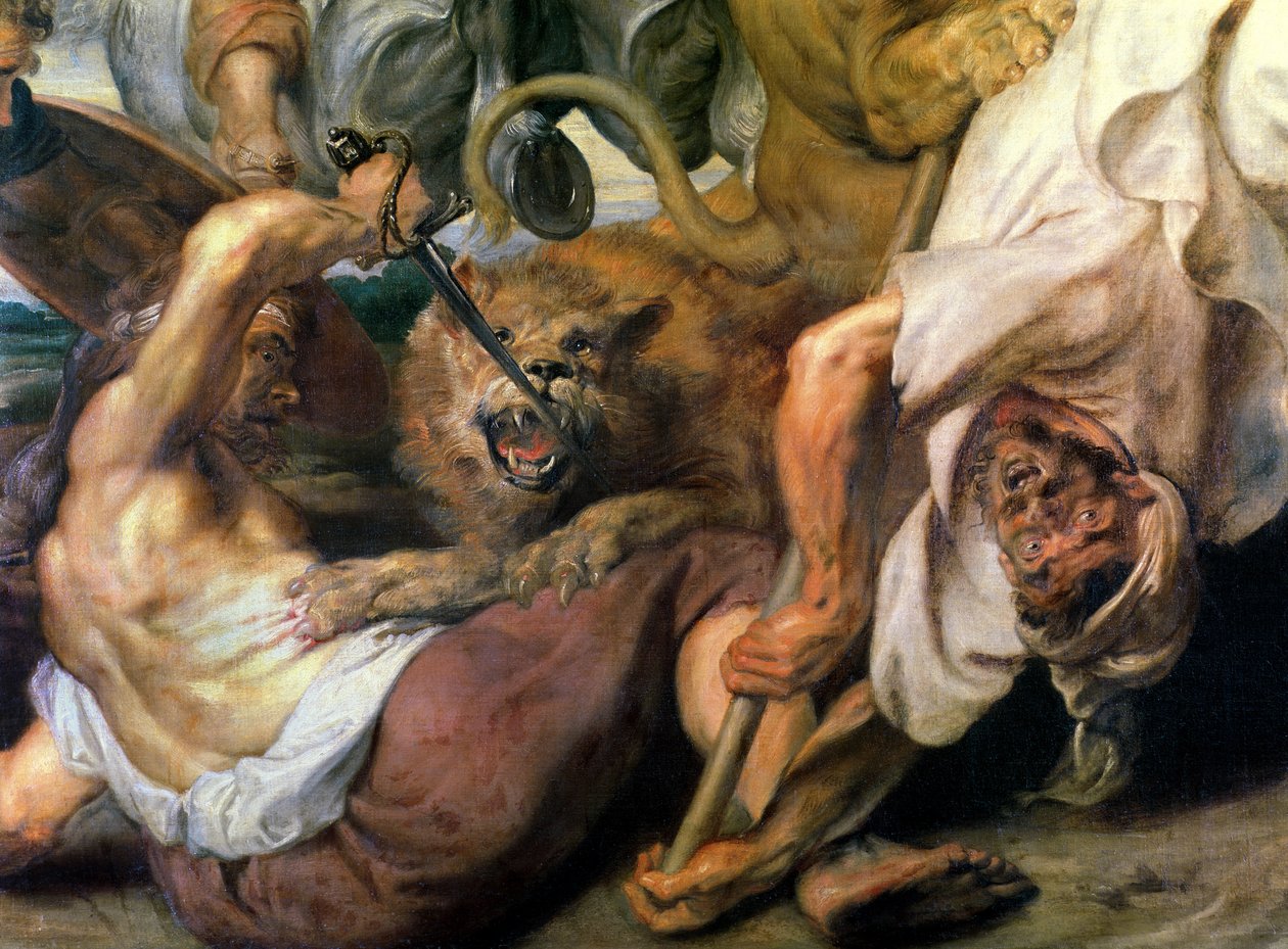 الأسد هانت ، تفاصيل رجلين وأسد ، 1621 بواسطة بيتر بول روبنز