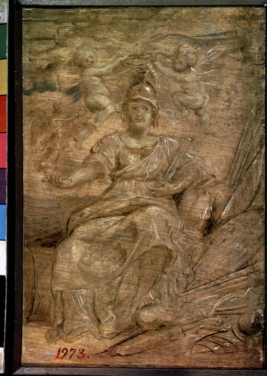 ماري دي ميديسي (1575-1642) في بالاس أثينا (ماري دي ميديسي في دور بالاس أثينا). Peinture de Pierre Paul (Pierre-Paul) Rubens (ou Peter Paul ou Petrus Paulus) (1577-1640). زيت على خشب ، ٢٢،٥ × ١٥ سم بواسطة بيتر بول روبنز