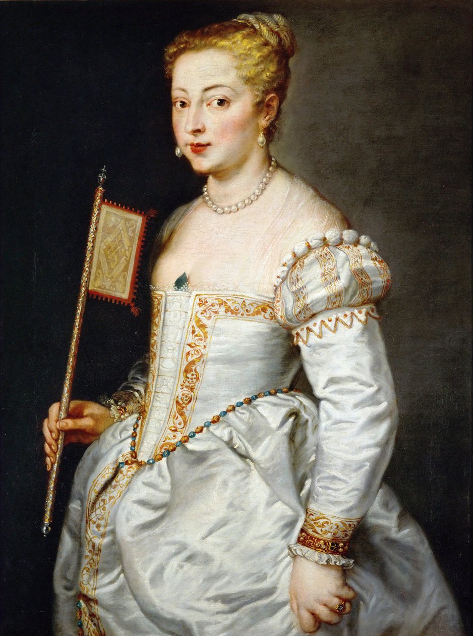 "" Portrait de jeune fille a l'eventail "" (فتاة مع مروحة) لوحة بيتر بول روبنز (1577-1640) - حوالي 1628-1629 - ألوان زيتية على قماش قاتمة 96x73 سم متحف تاريخ الفن ، فيينا بواسطة بيتر بول روبنز