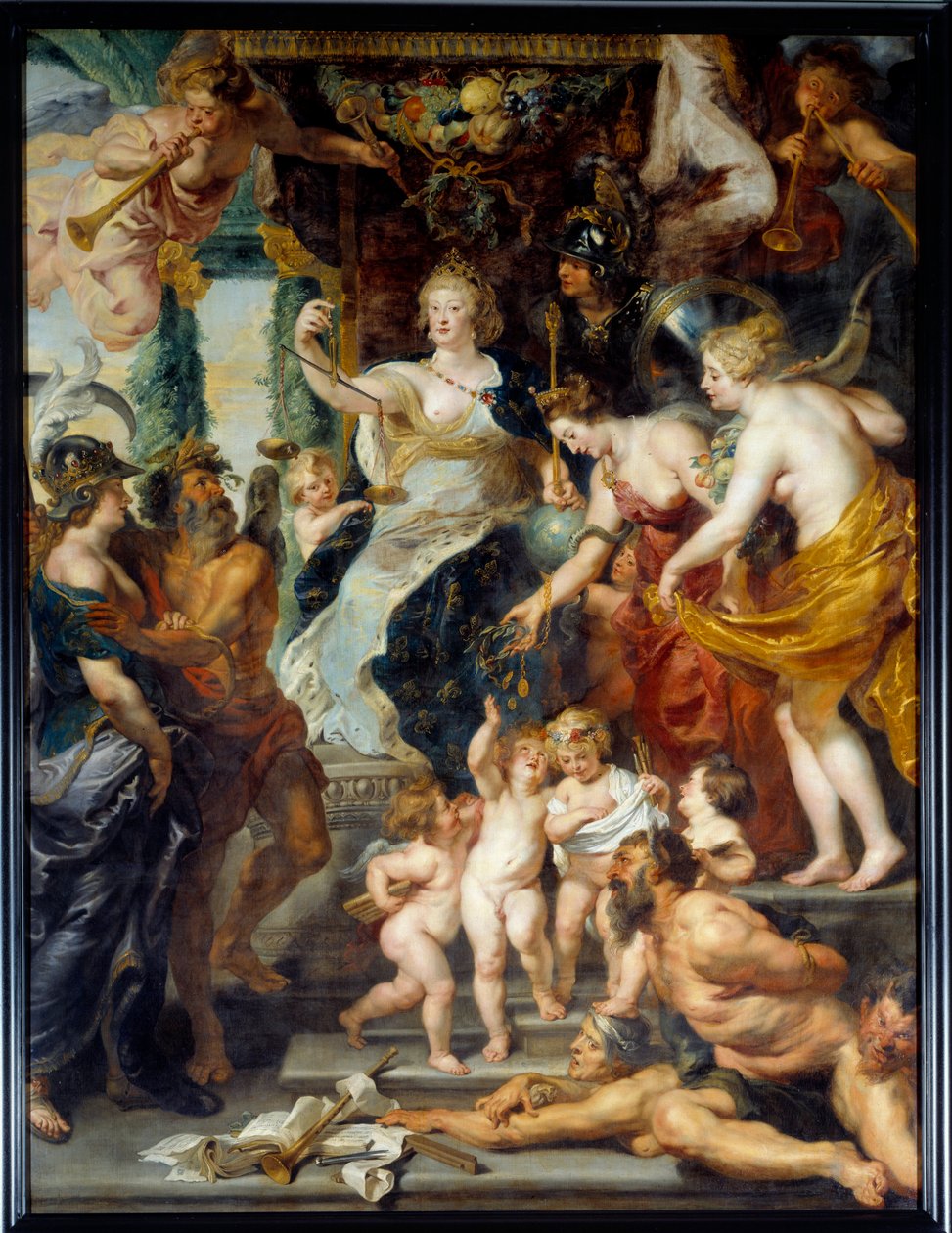 فيليسيتي أوف ريجنسي ، تمثيل الملكة ماري دي ميديسي (ماريا دي ميديشي) (1573-1642) في انتصار في زمن الوصاية. رسم بيير بول (بيير بول) روبنز (أو بيتر بول أو بيتروس بولوس) (1577-1640) القرن السابع عشر. 3،94x2،95 م بواسطة بيتر بول روبنز