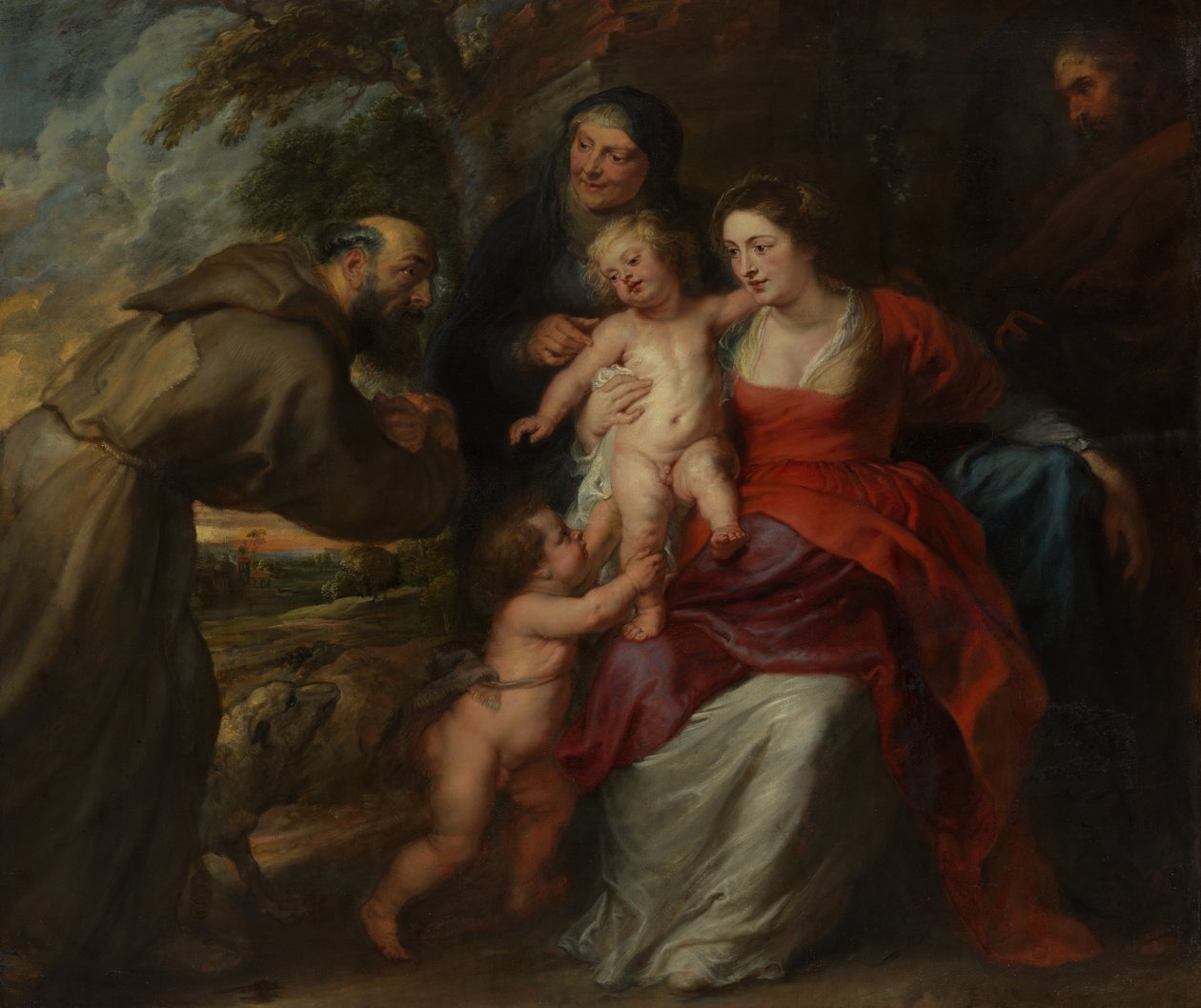 العائلة المقدسة مع القديسين فرانسيس وآن والطفل القديس يوحنا المعمدان ، 1630s. بواسطة بيتر بول روبنز