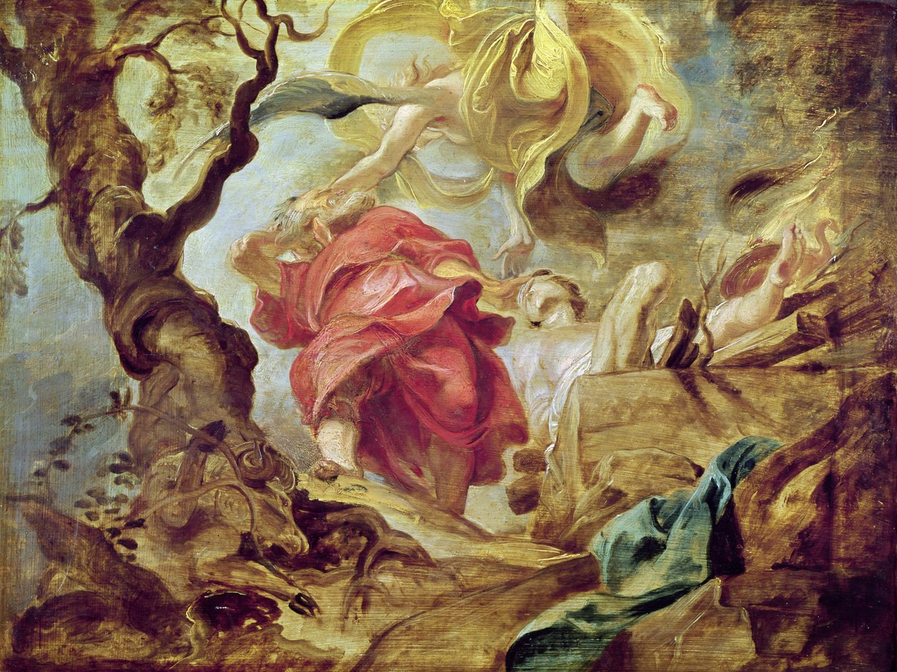 ذبيحة إسحاق ، رسم تخطيطي لقسم السقف في الكنيسة اليسوعية ، أنتويرب ، 1620-2121 بواسطة بيتر بول روبنز