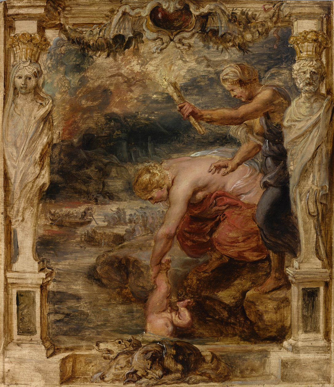 Thetis غمس أخيل الرضع في نهر Styx ، c.1635. بواسطة بيتر بول روبنز