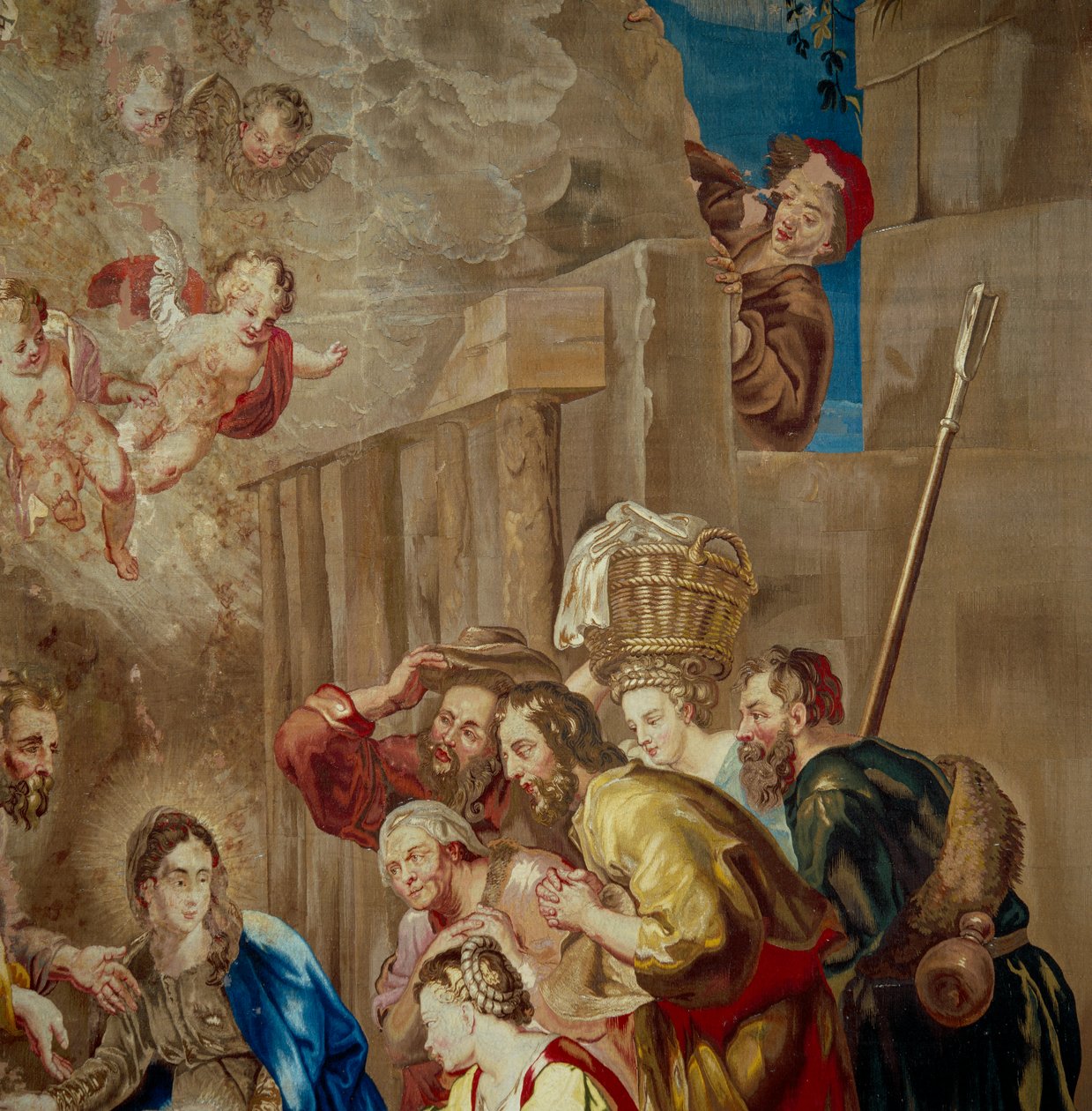 عشق المسيح الطفل ، تفاصيل نسيج المدرسة الفلمنكية ، c.1600-50 بواسطة بيتر بول بعد روبنز