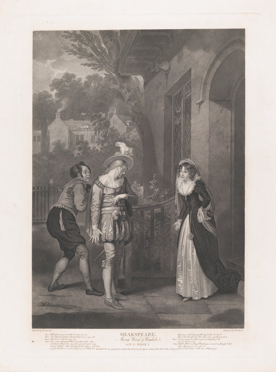 آن بيج ، Slender and Shallow Shakespeare ، Merry Wives of ... ، نشرت لأول مرة عام 1792 ، وأعيد إصدارها عام 1852. بواسطة بيتر سيمون