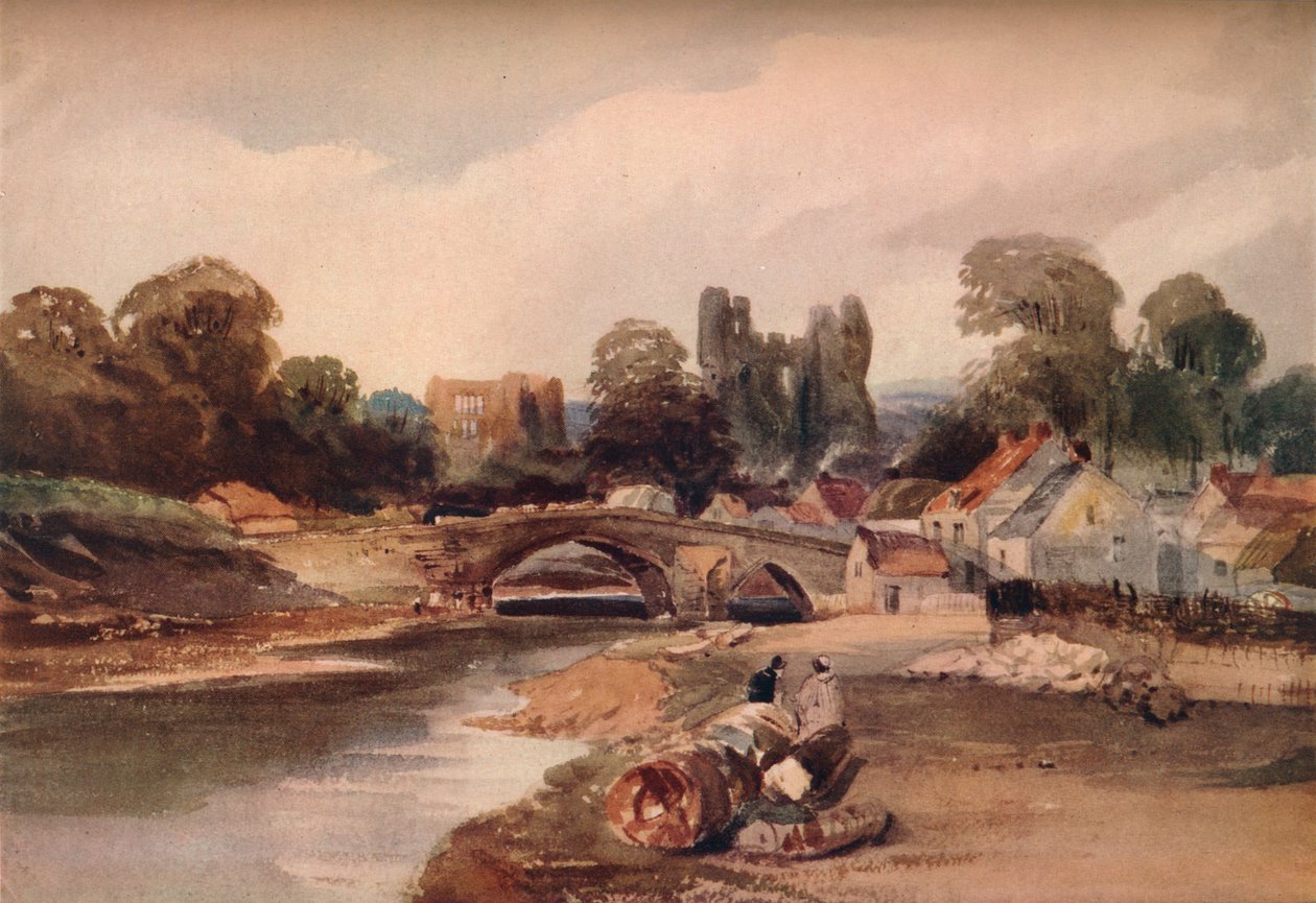 قرية على نهر ، مع جسر وأطلال ، c1824 بواسطة بيتر دي وينت