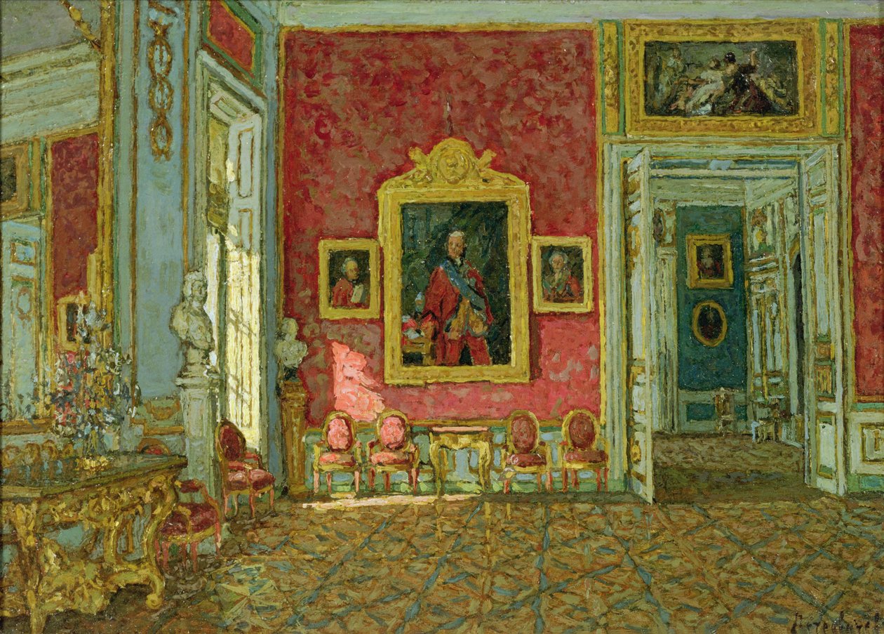 غرفة الرسم الأرجواني في قصر كوسكوفو ، حوالي عام 1915 (زيت على قماش) بواسطة بيتر إيفانوفيتش بتروفيتشيف
