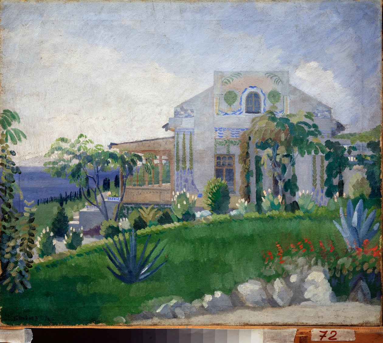 Vue de la propriete Zhukovsky (Joukovsky) a Kuchuk Koy (أوكرانيا) (منظر لمنزل Zhukovsky في Kuchuk-Koy) - Oeuvre de Pyotr (Piotr ، Petr) Savvich Utkin (Outkine) (1877-1934) ، تمبرا سور تويلي بواسطة بيتر ساففيك أوتكين