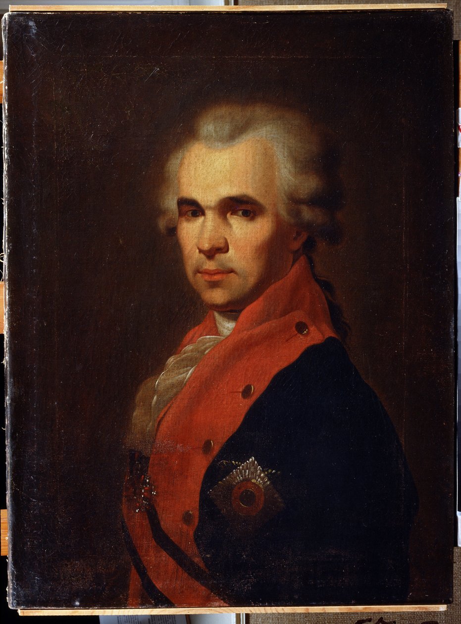 صورة لوزير الخارجية فاسيلي بوبوف. لوحة لبترو سيميونوفيتش دروزدين (1745-1805). زيت على قماش ، ٦٦ × ٤٨ سم بواسطة بيتر سيمينوفيتش دروزدين