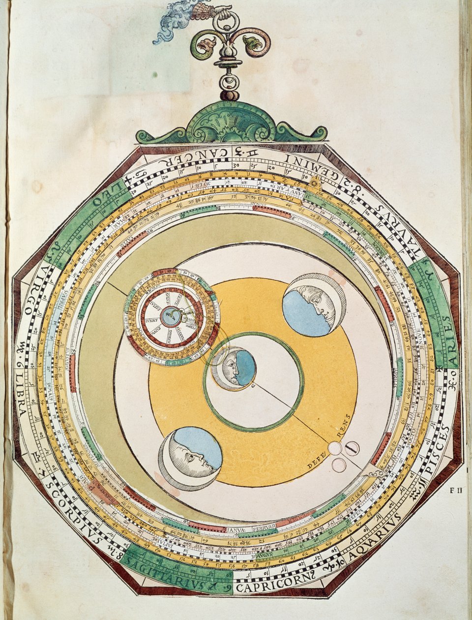 Table of movements of Moon in relation to Sun, from Astronomicum Caesareum بواسطة بيتر أبيانوس