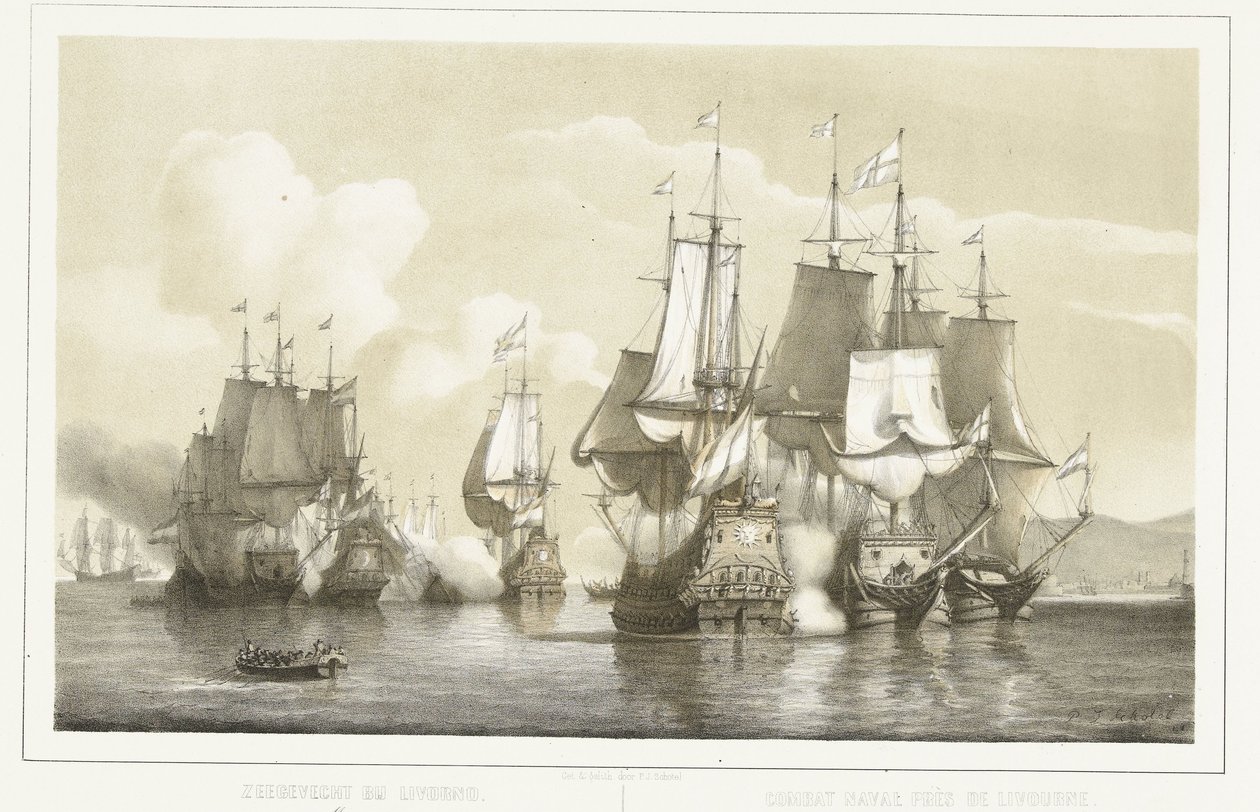 معركة ليفورنو البحرية 1653 معركة بحرية في ليفورنو. 14 مارس 1653 / Combat naval près de Livourne. 14 مارس 1653 (العنوان على الكائن) بواسطة بيتر يوهانس شوتل