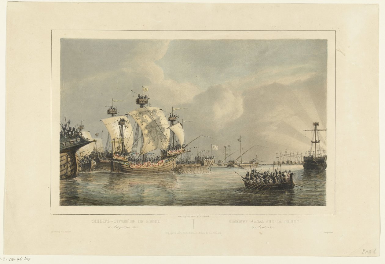 معركة بحرية على Gouwe ، 1304 معركة السفينة على Gouwe 11 أغسطس 1304 / Combat naval sur la Goude 11 Aout 1304 (العنوان على الكائن) بواسطة بيتر يوهانس شوتل