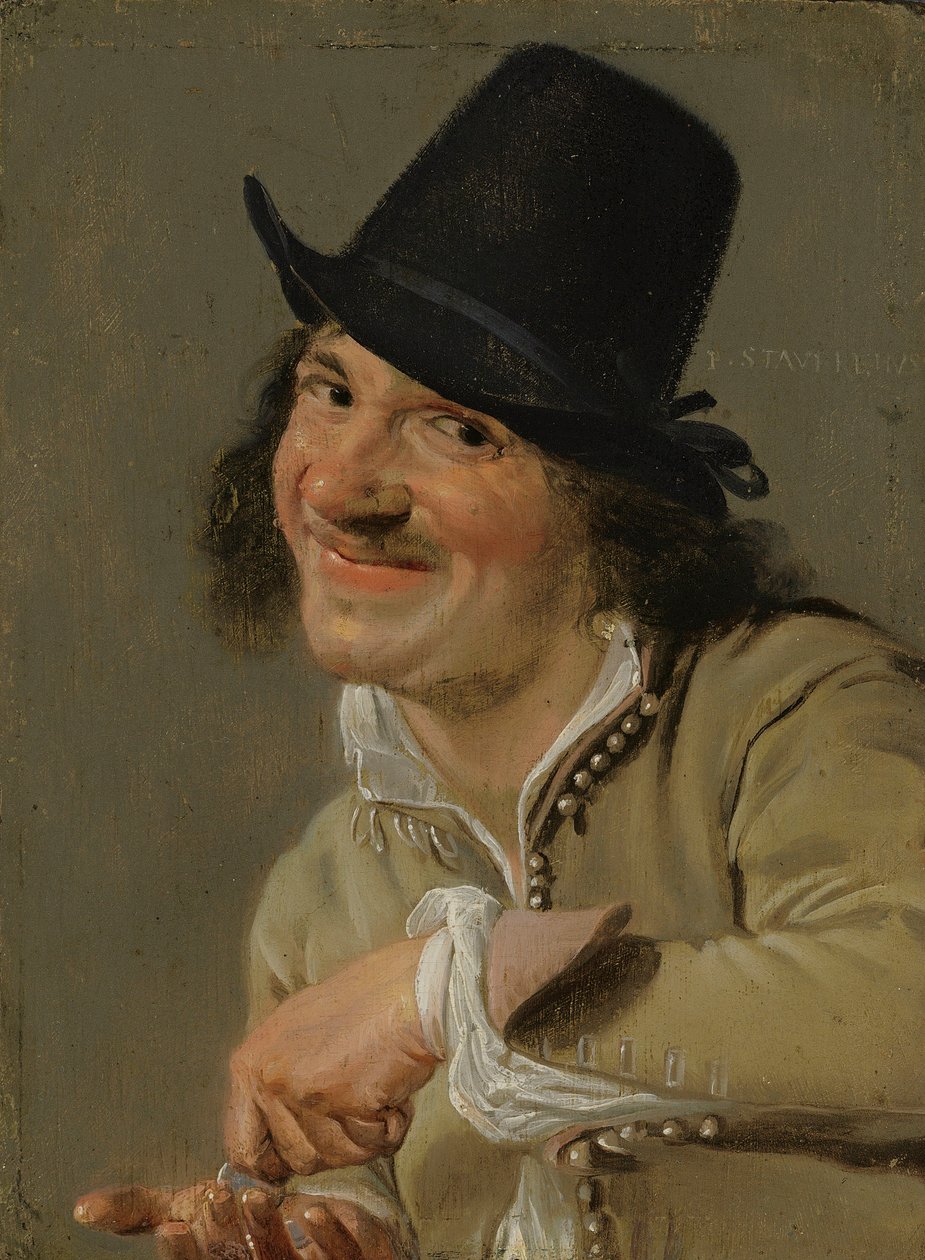 السمع: عدّ عملات رجل. . من سلسلة تجسيدات الحواس الخمس حوالي 1635 - 66 (زيت على خشب) بواسطة بيتروس ستافرينوس