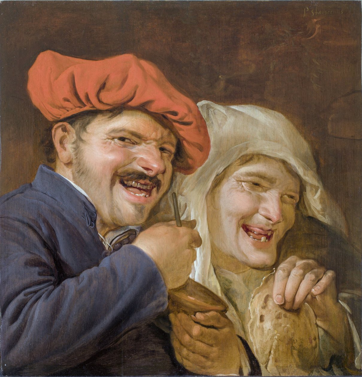 Rommelpot Player (Friction Drum) - مشغل Rommelpot بواسطة Staverenus ، Petrus (نشط 1634-1654). زيت على خشب بواسطة بيتروس ستافرينوس