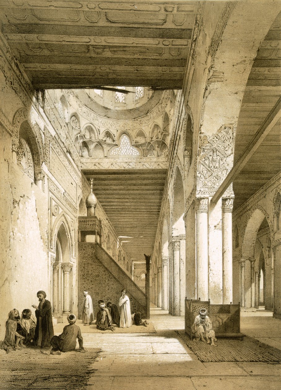 منظر داخلي للمقصورة في مسجد أحمد بن طولون في القرن التاسع بالقاهرة بواسطة Philibert Joseph Girault de Prangey