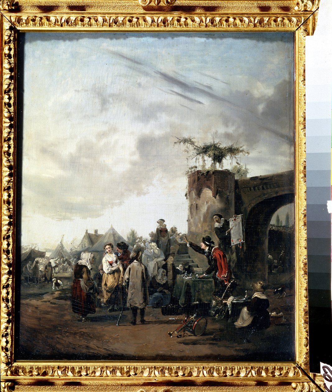 "الدجال" دجال في ساحة القرية يدعو السكان لشراء حبوب معجزة. لوحة لفيليبرت لويس ديبوكورت (1755-1832) حوالي 1780 متحف بوشكين ، موسكو بواسطة فيليبيرت لويس ديبوكورت