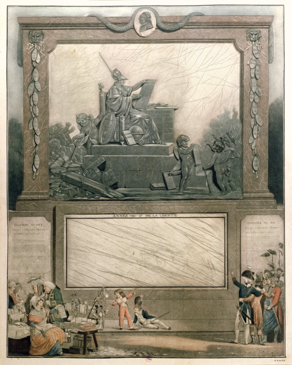 التقويم الوطني لعام 1791 ، مخصص لأصدقاء الدستور ، 1790 (ألوان مائية) (انظر 485200 لمزيد من التفاصيل) بواسطة فيليبيرت لويس ديبوكورت