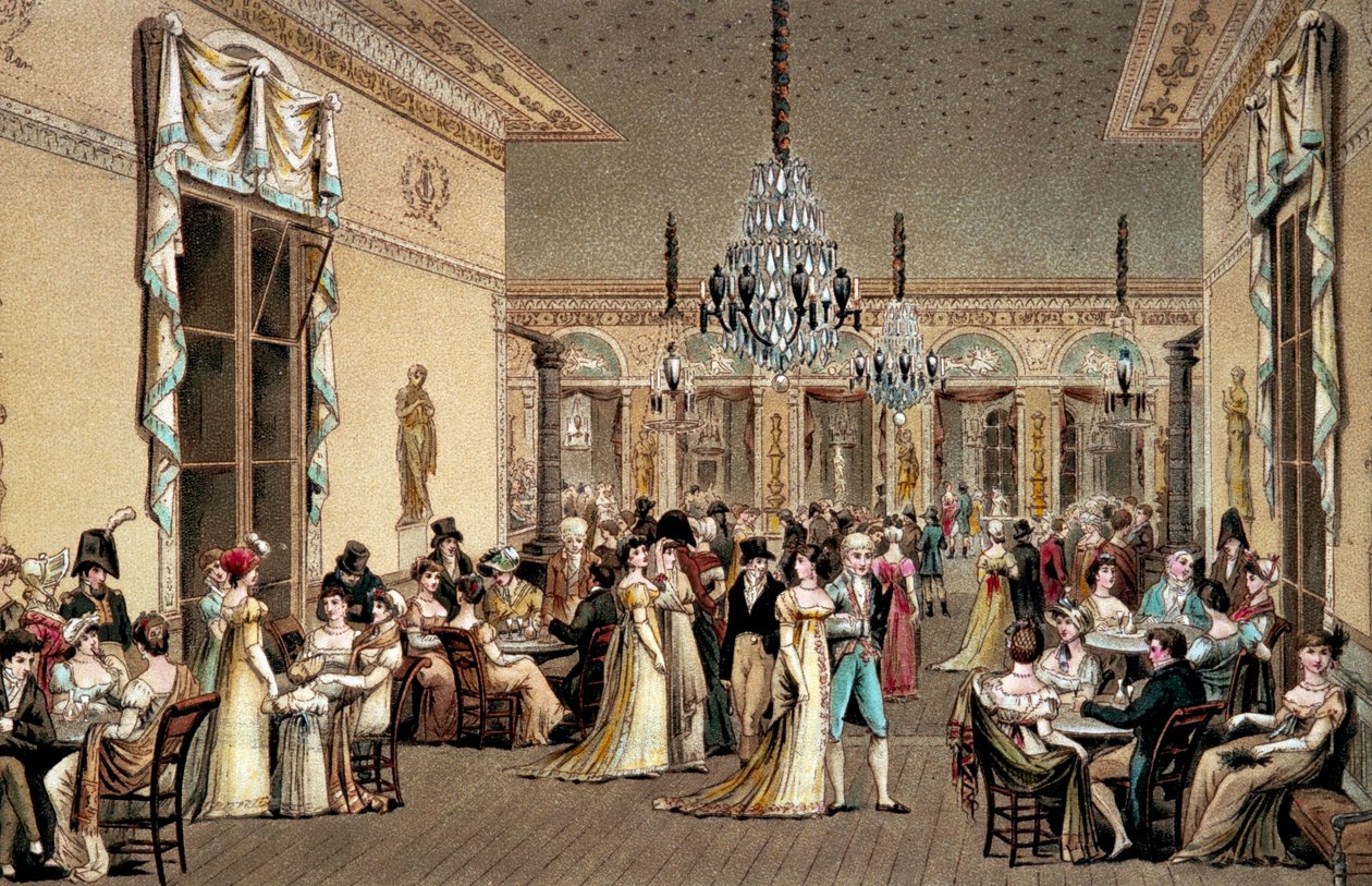 صالون جراند كافيه فراسكاتي. الطباعة الحجرية بواسطة Philibert-Louis (Philibert Louis) Debucourt (1755-1832) بواسطة فيليبيرت لويس ديبوكورت