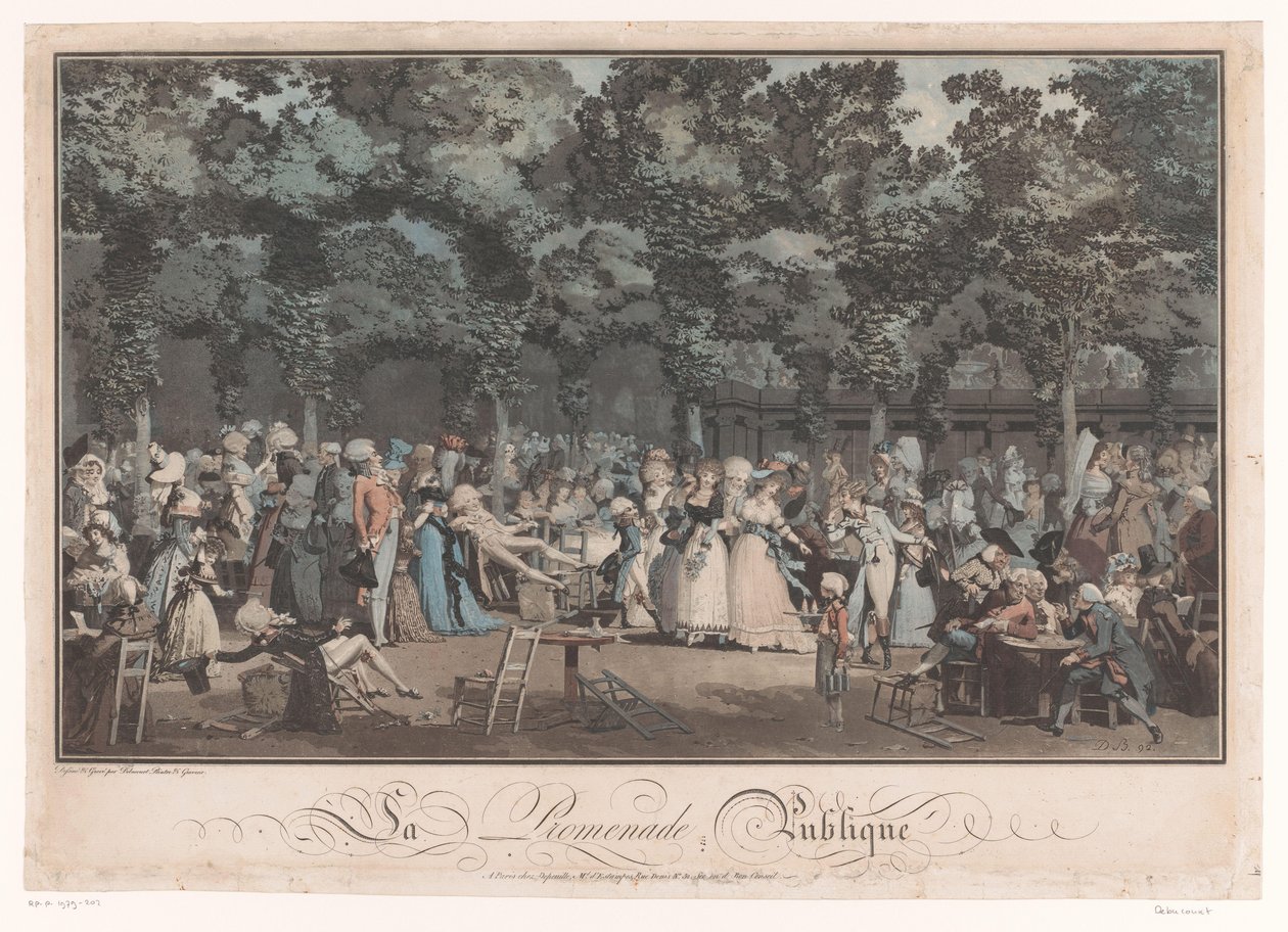 لنرى ونرى شركة أنيقة في Jardin du Palais Royal في باريس La Promenade Publique (العنوان على الكائن) بواسطة فيليبيرت لويس ديبوكورت