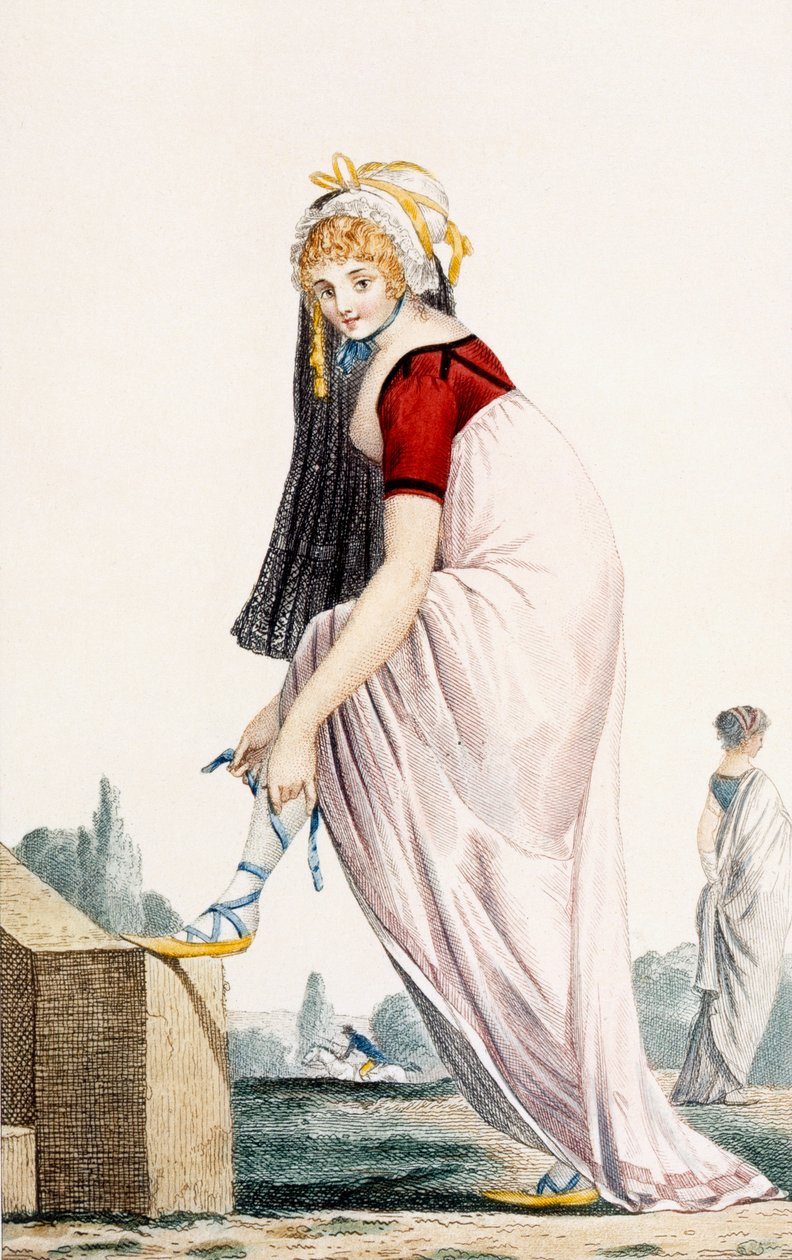 سيدة شابة في الزي الصيفي على الطراز اليوناني ، 1700 ، صورة توضيحية من "Modes et Manieres du Jour a Paris" بواسطة فيليبيرت لويس ديبوكورت