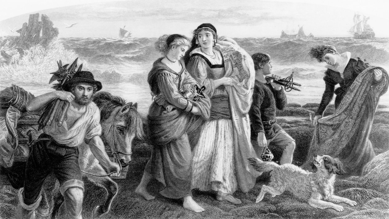 حطام دريفت من أرمادا ، طباعة من إعداد CH Jeens ، تم نشره في Art Journal 1870 بواسطة فيليب ريتشارد موريس