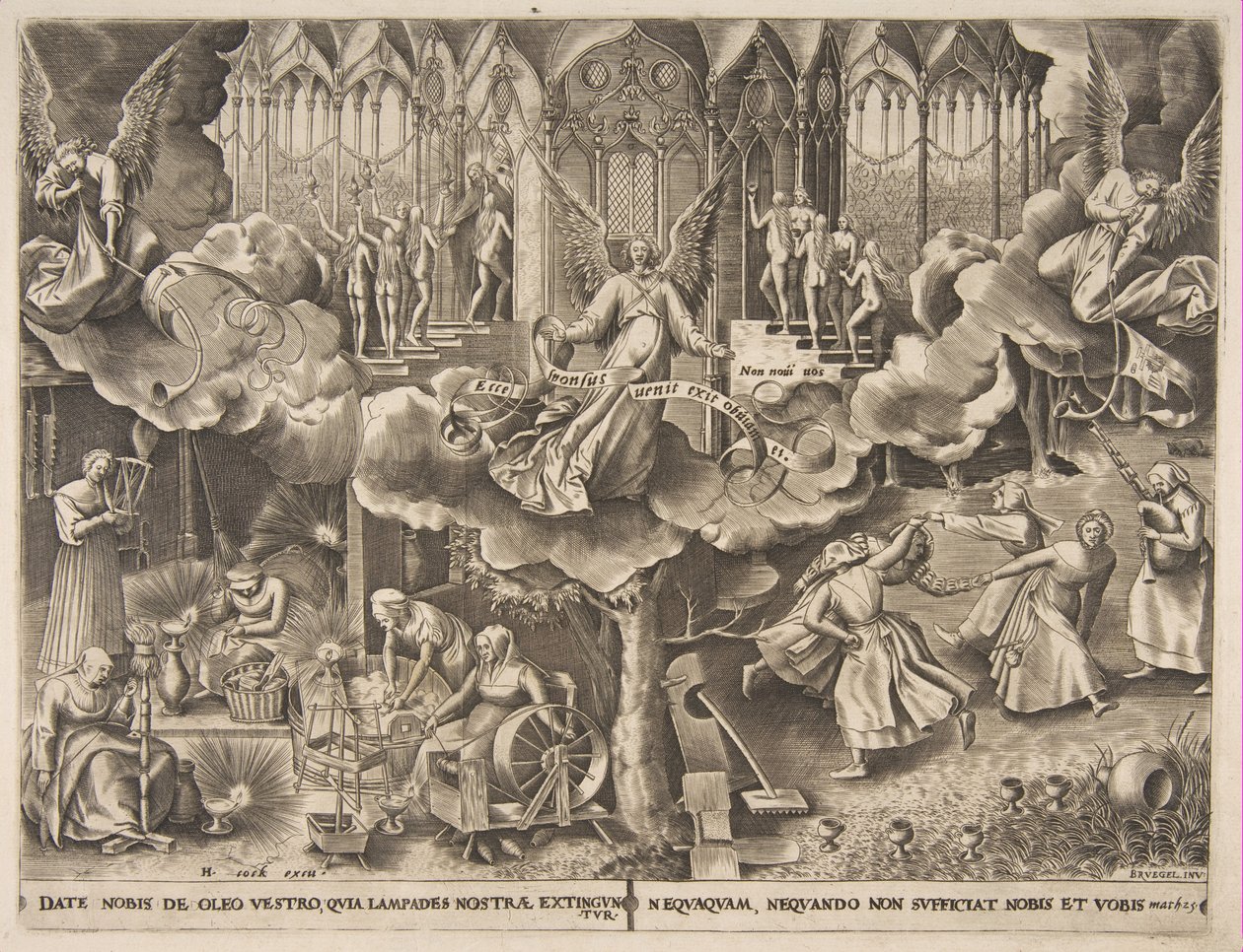 مثل العذارى الحكيم والغباء ، كاليفورنيا. 1560-63. بواسطة فيليب جالي
