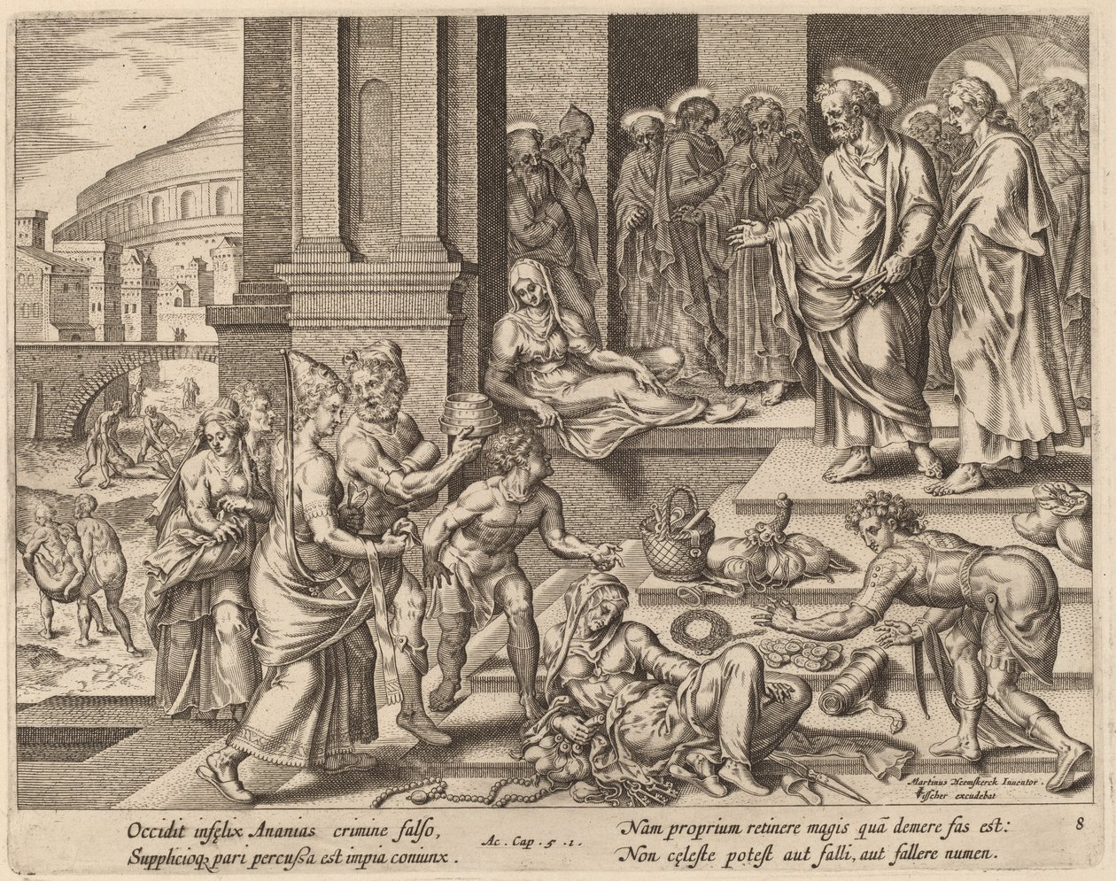وفاة حنانيا وسفيرة بواسطة فيليب جالي بعد Maerten van Heemskerck