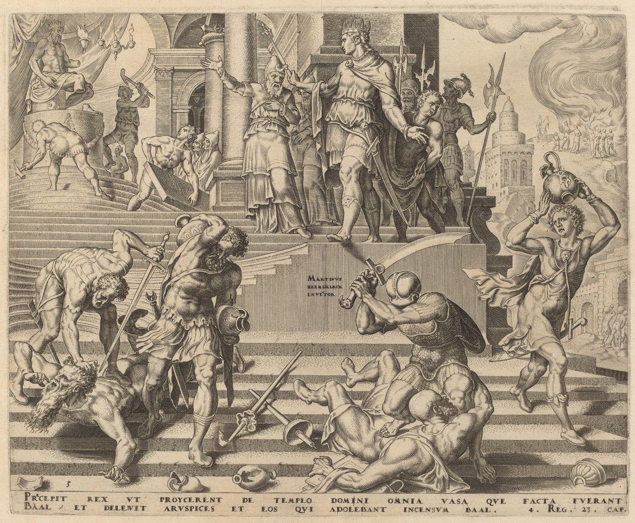 خراب هيكل البعل وذبح كهنته بواسطة فيليب جالي ، بعد Maerten van Heemskerck