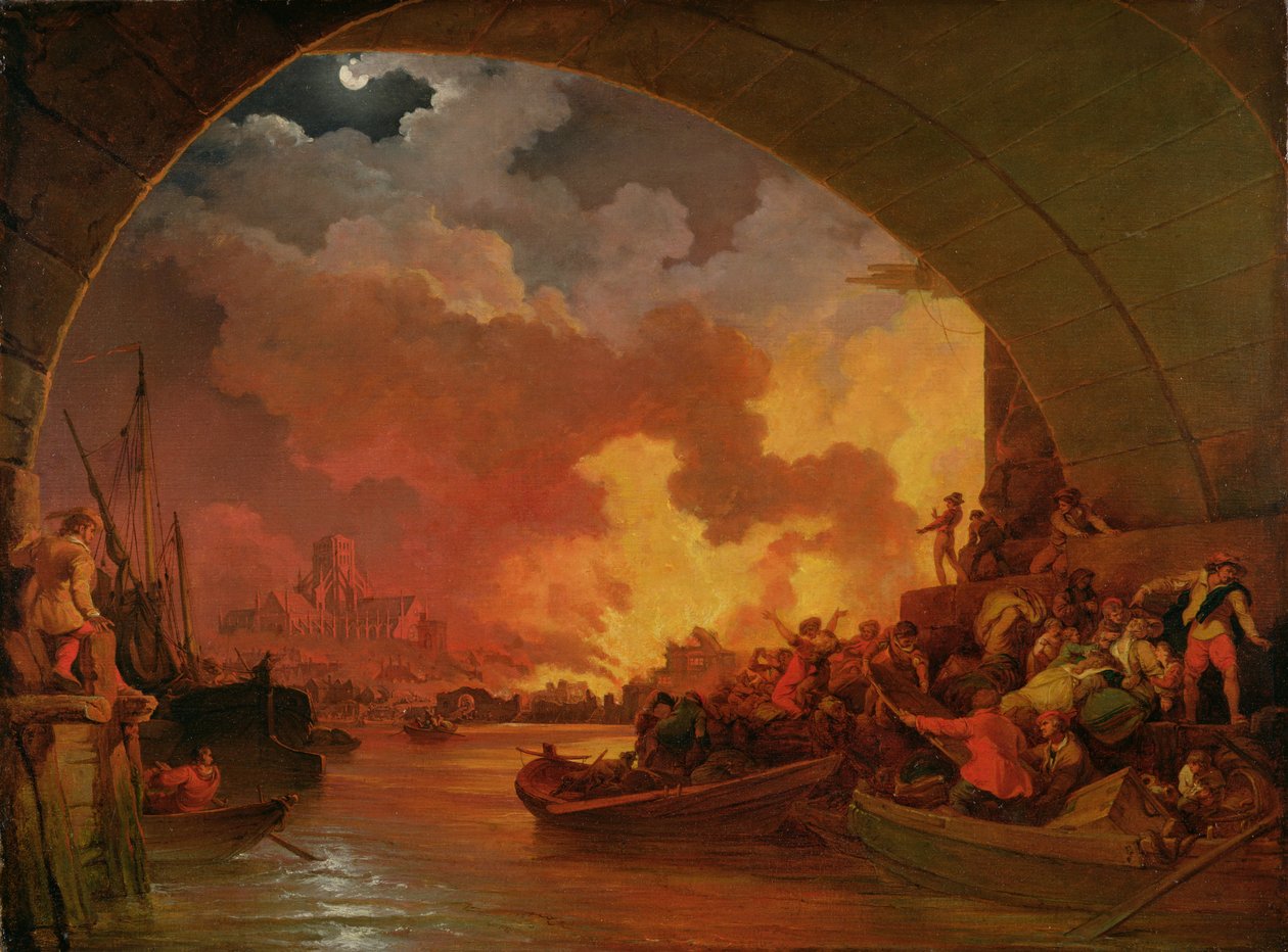 حريق لندن العظيم ، 1797 (زيت على قماش) بواسطة فيليب جيمس دو لوثيربورغ