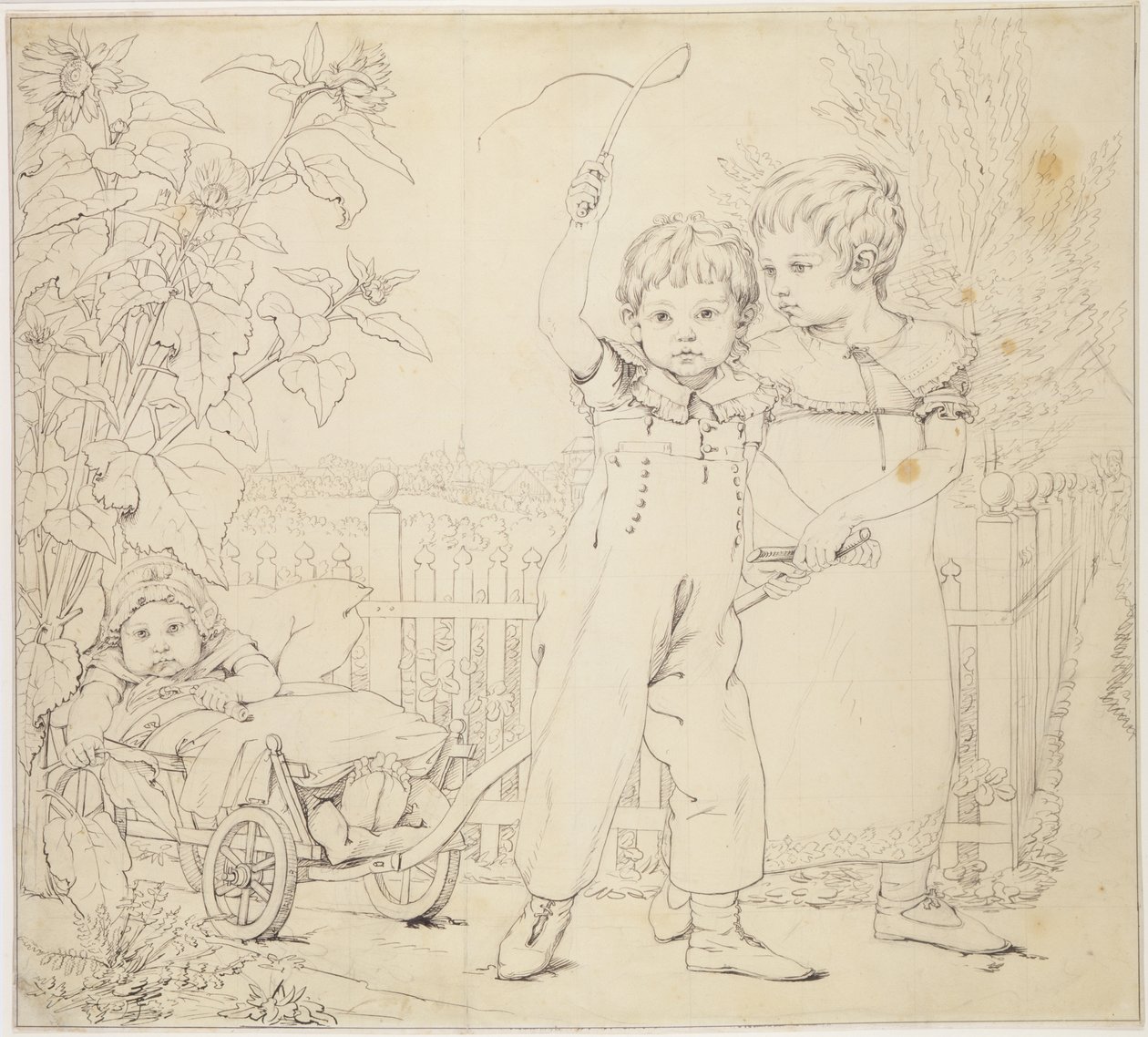 The Hulsenbeck Children، 1805-6 (قلم وحبر فوق قلم رصاص على ورق) بواسطة فيليب أوتو رونج
