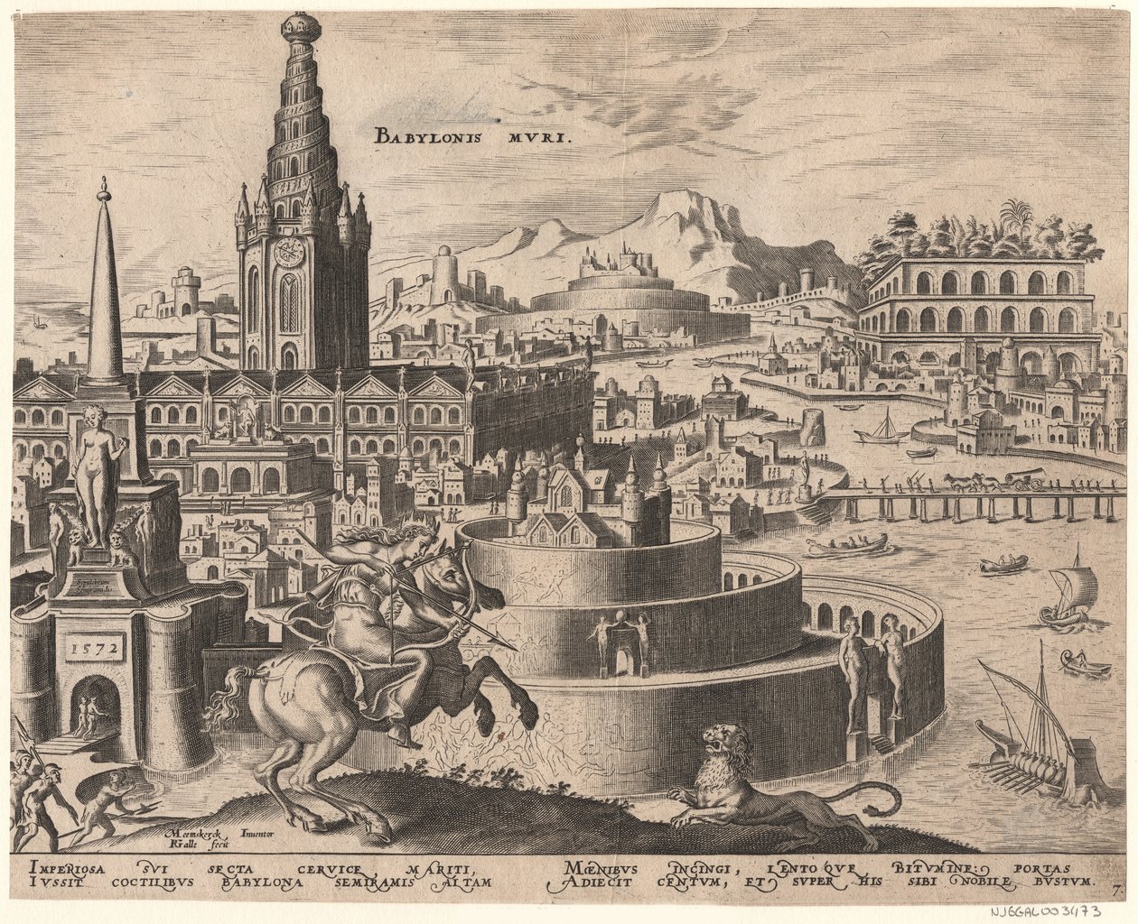 Die Mauern von Babylon from the The Eighth Wonders of the World After Maarten van Heemskerck، 1572 بواسطة فيليب جالي