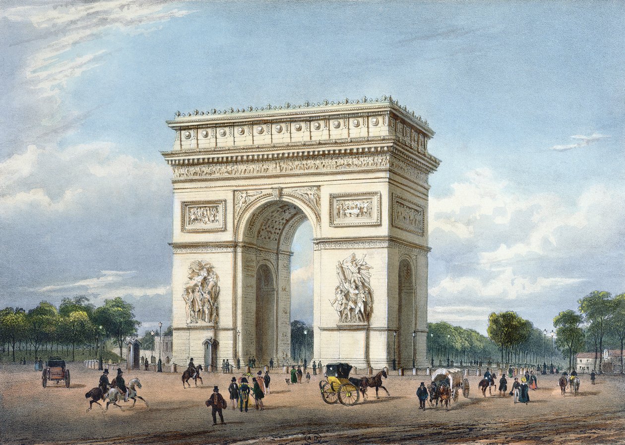 قوس النصر و Place de l&39;Etoile ، رسم توضيحي لـ "Promenades dans Paris et ses environs" ، c.1840 بواسطة فيليب بينويست