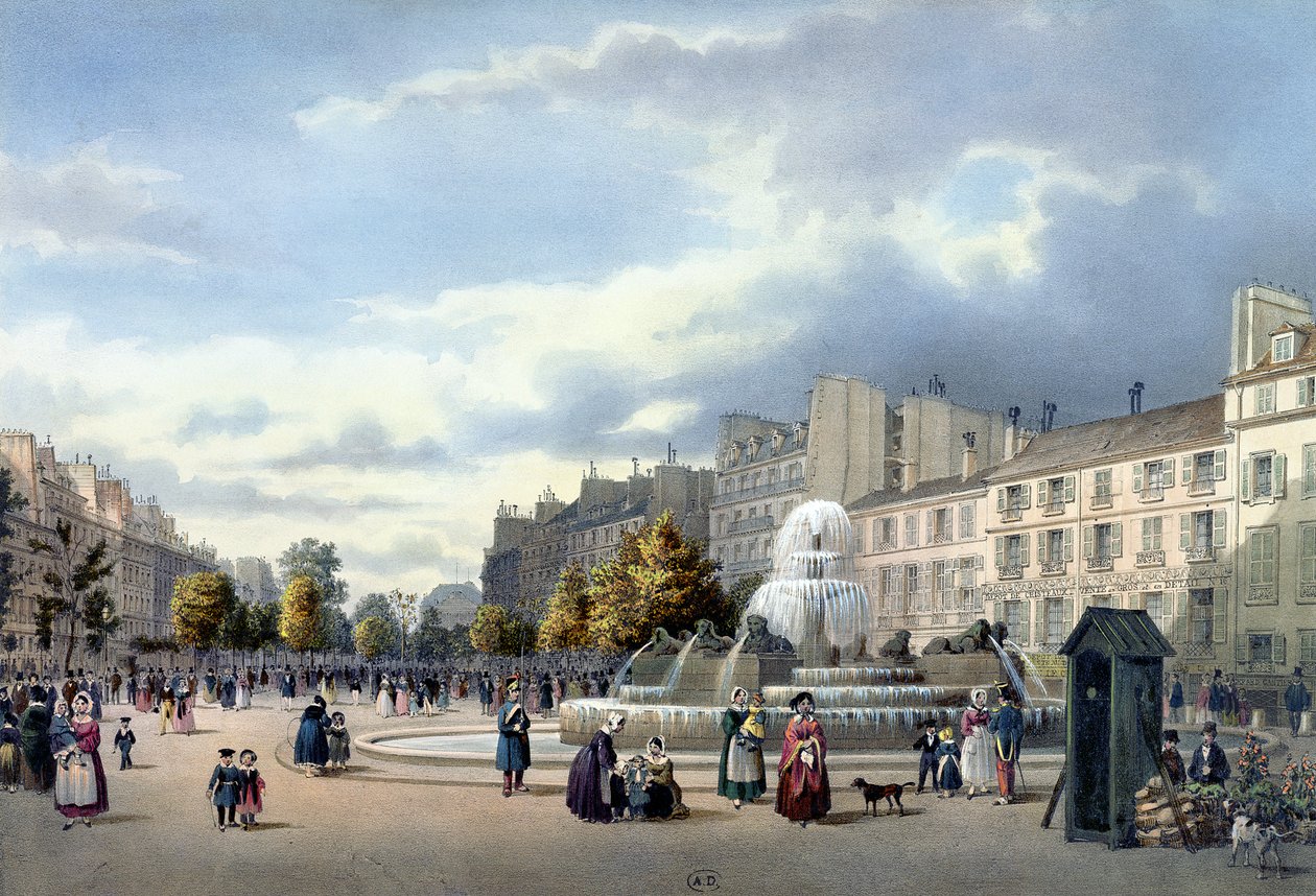نافورة بوليفارد سانت مارتن ، من "Vue de Paris" ، c.1840 بواسطة فيليب بينويست