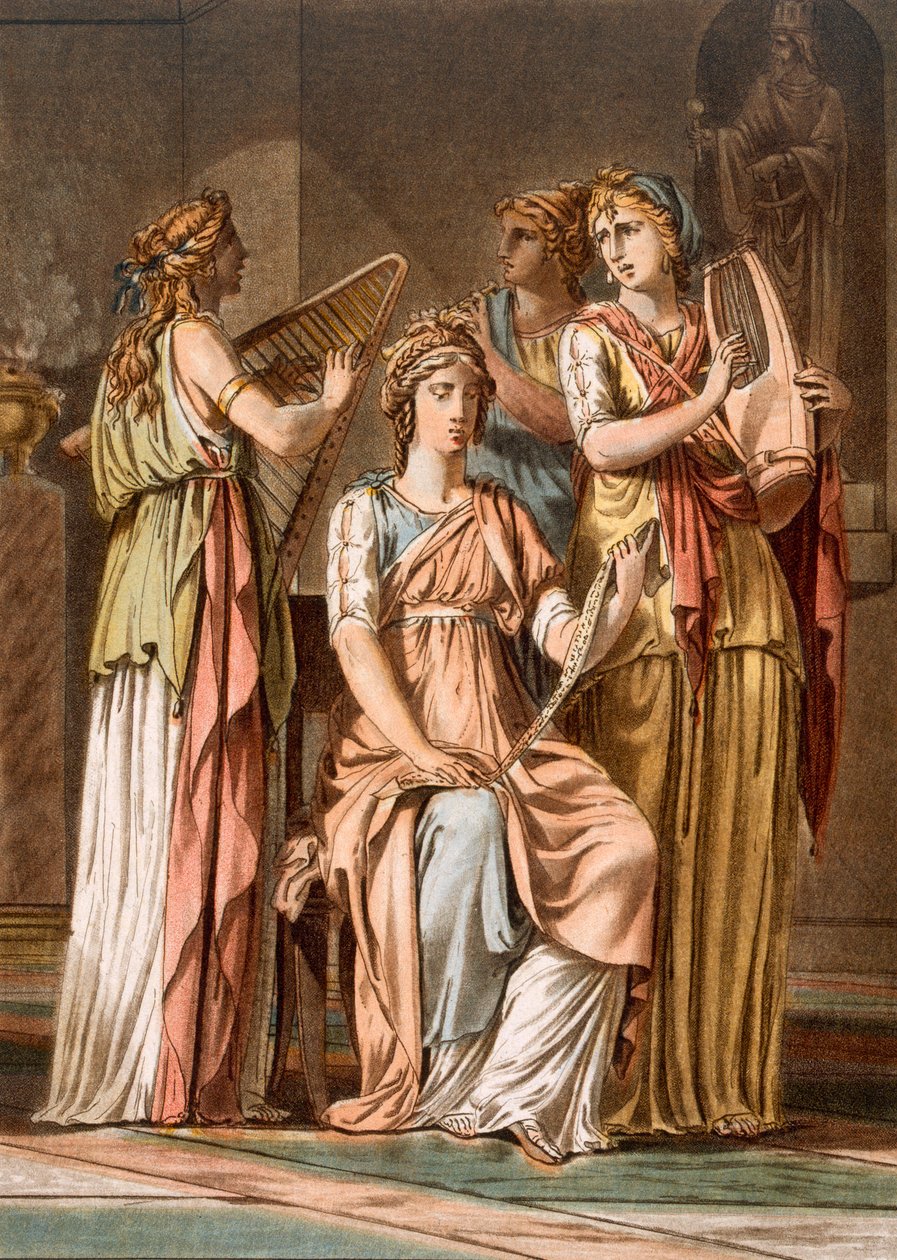جوقة المرأة الإسرائيلية ، أزياء لـ Esther بقلم Jean Racine ، من المجلد الأول من "Research on the Costumes and Theatre of All Nations" ، منقوش بواسطة Pierre Michel Alix (1762-1817) 1802 (engra الملونة بواسطة فيليب شيري