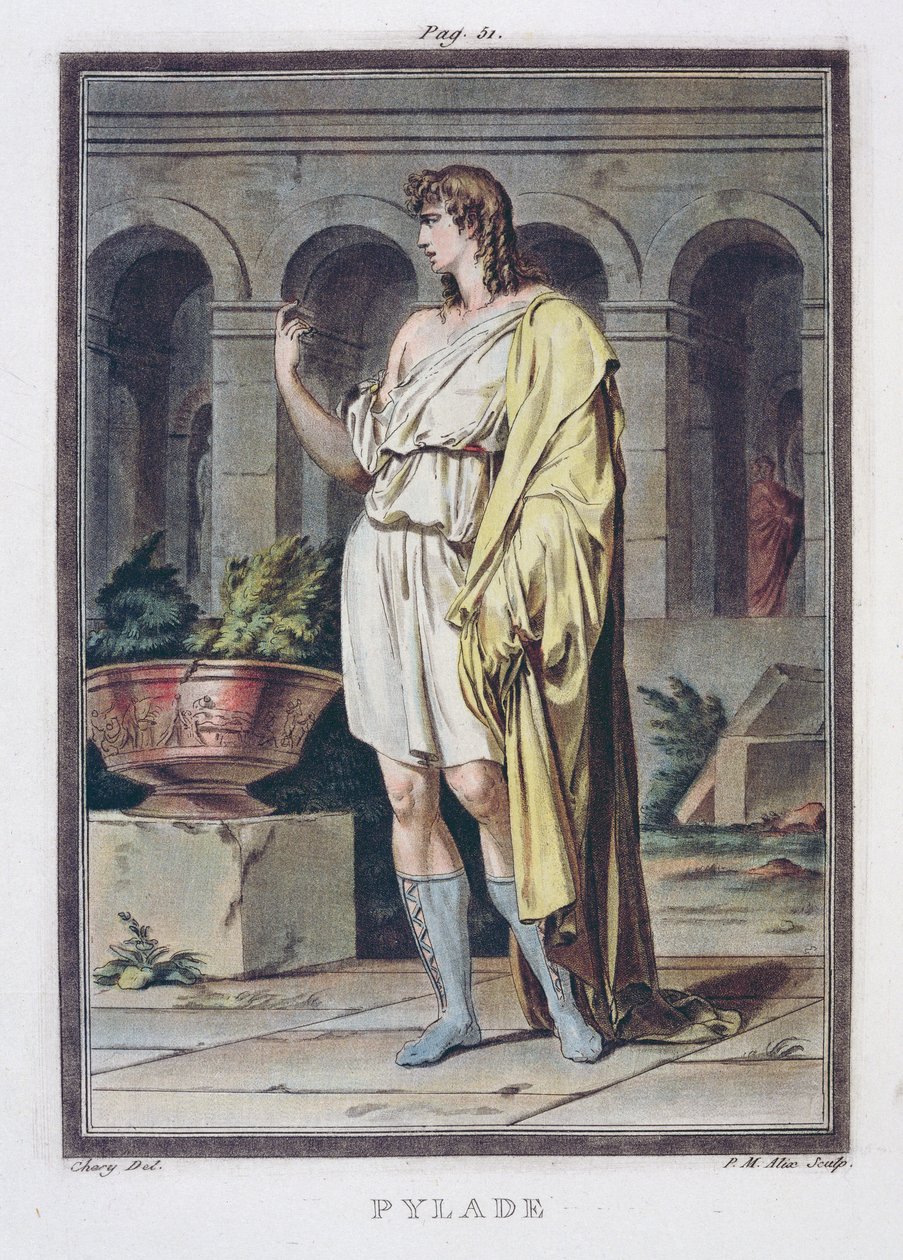 Pylades ، زي لـ "Andromache" لجان راسين ، من المجلد الأول من "البحث في الأزياء ومسرح جميع الأمم" ، منقوش بواسطة Pierre Michel Alix (1762-1817) 1802 بواسطة فيليب شيري