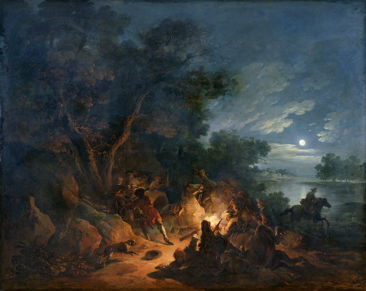 هجوم اللصوص ليلا ، ج .1770 بواسطة فيليب جاك دو لوبيرج