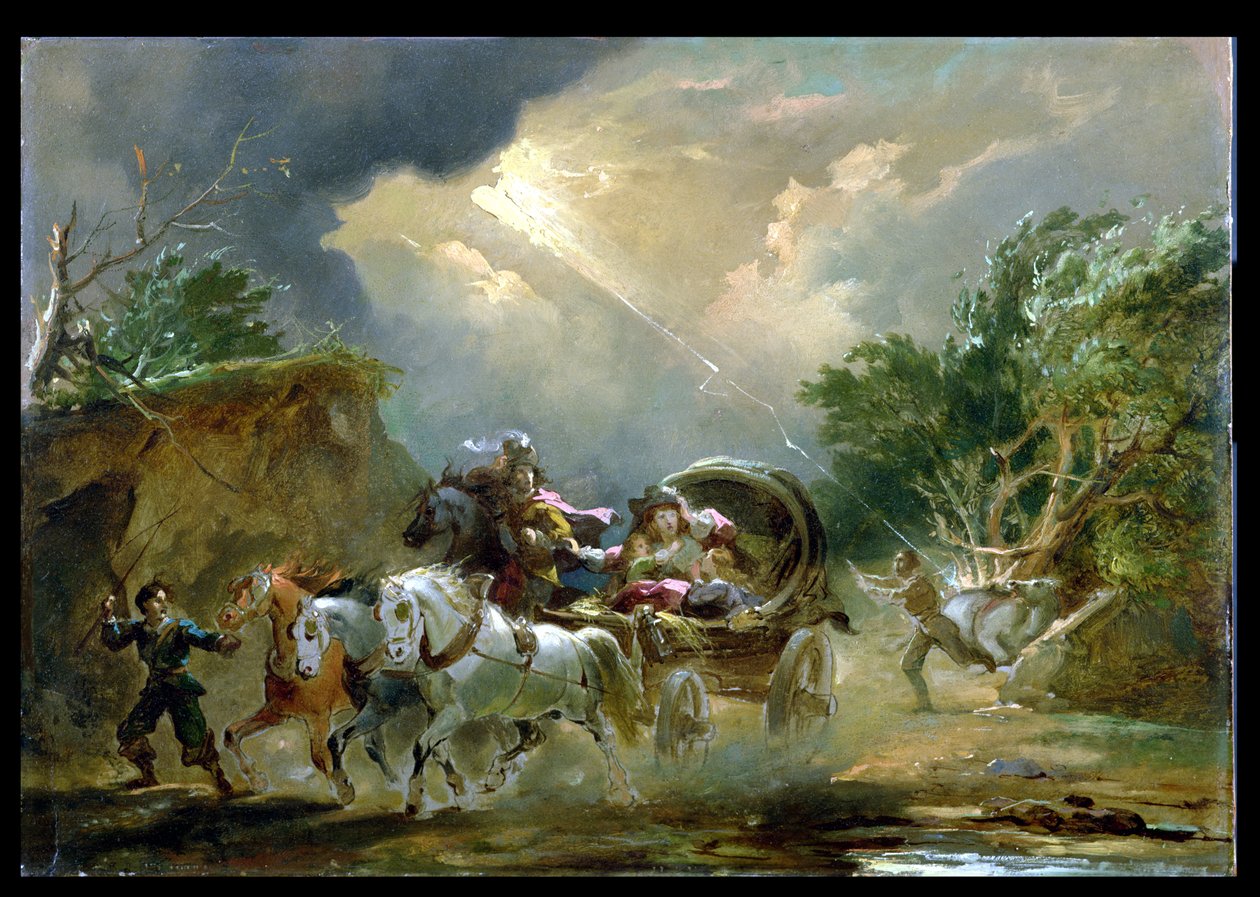 مدرب في عاصفة رعدية ، 1790 (زيت على لوحة) بواسطة فيليب جاك دو لوبيرج