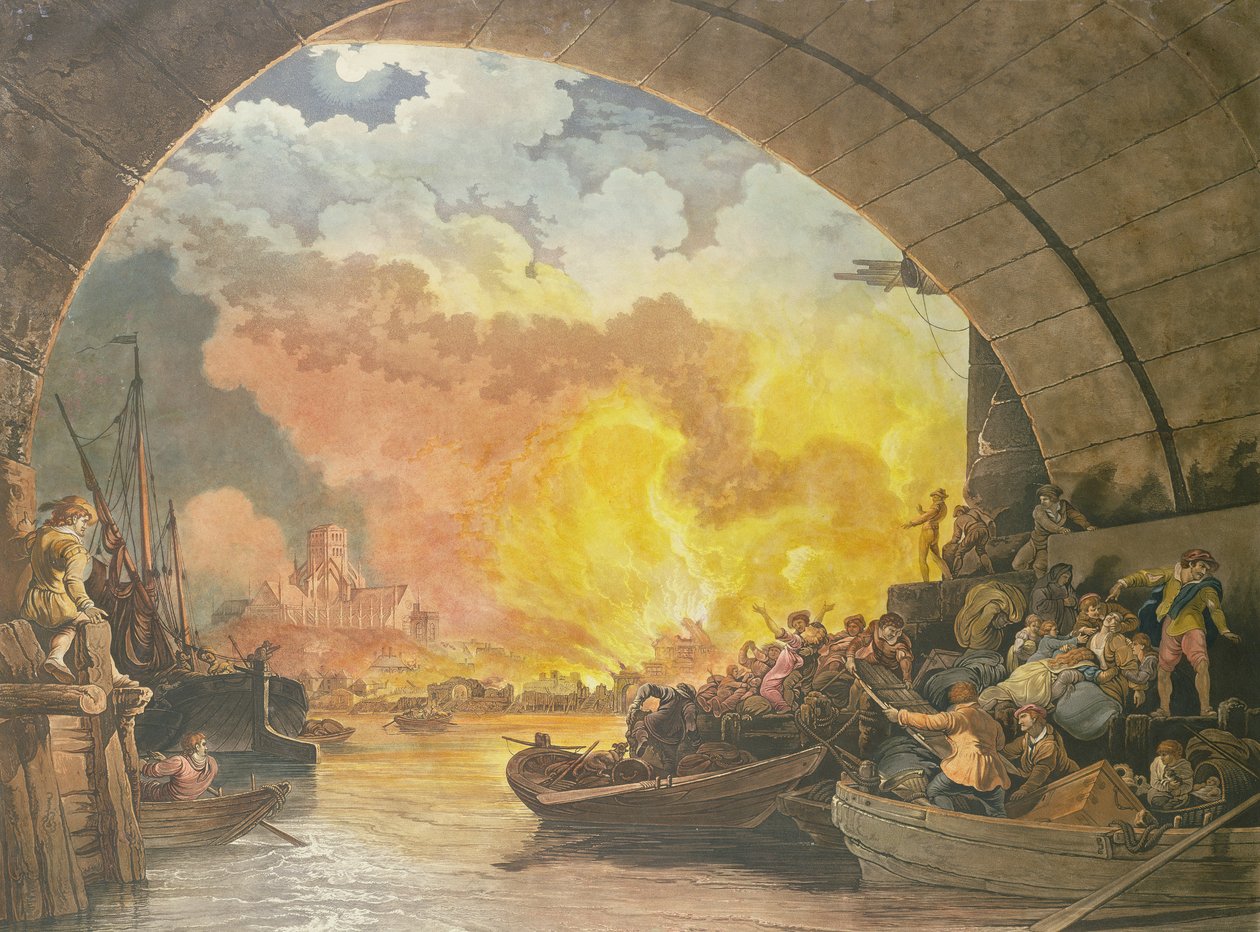 حريق لندن العظيم ، 1799 ، محفور من قبل JC Stadler (fl.1780-1812) (aquatint) بواسطة فيليب جاك دو لوبيرج