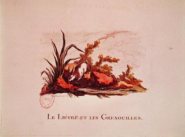 الأرنب والضفادع ، توضيح من الخرافات بقلم جان دي لا فونتين (1621-1695) 1823 بواسطة فيليب دي بعد Loutherbourg