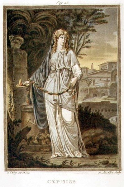 Cephise ، زي لـ "Andromache" لجان راسين ، من المجلد الأول من "البحث عن الأزياء والمسرح لكل الأمم" ، نقش بواسطة بيير ميشيل أليكس (1762-1817) 1802 (نقش ملون) بواسطة فيليب (بعد) شيري