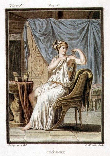 Cleone ، زي لـ "Andromache" لجان راسين ، من المجلد الأول من "البحث عن الأزياء والمسرح لكل الأمم" ، نقش بواسطة بيير ميشيل أليكس (1762-1817) 1802 (نقش ملون) بواسطة فيليب (بعد) شيري