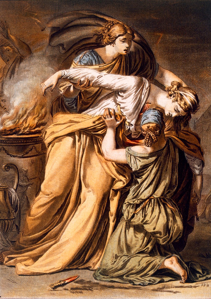 Eriphile ، زي لـ "Iphigenia in Aulis" لجين راسين ، من المجلد الثاني من "البحث عن الأزياء والمسرح لكل الأمم" ، نقش بواسطة بيير ميشيل أليكس (1762-1817) 1802 (نقش ملون) بواسطة فيليب (بعد) شيري