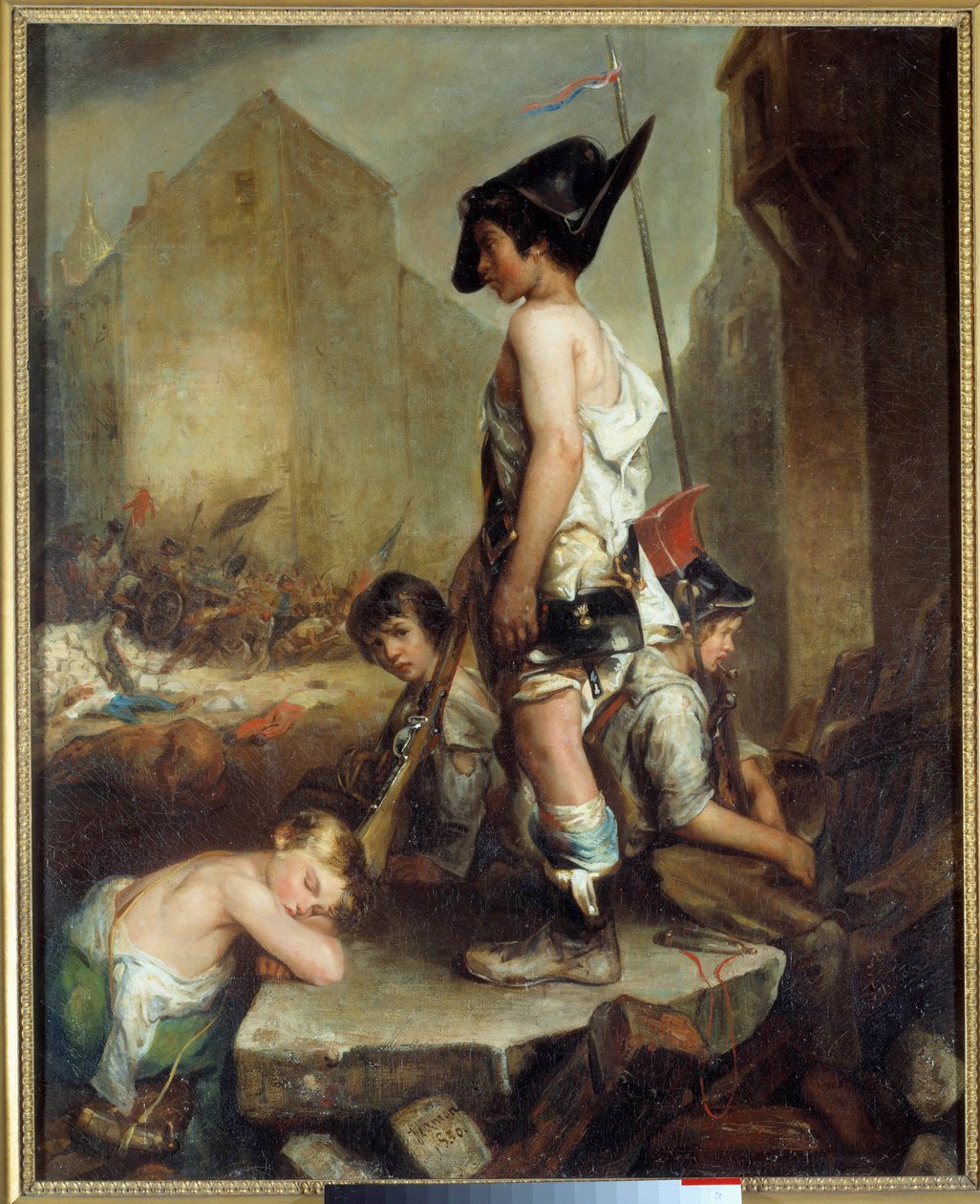 ثورة يوليو: "Les Trois Glorieuses: les petits patriotes" "تمرد الشباب على المتاريس في باريس. لوحة لفيليب أوغست جانرون (1809-1877) 1830 كاين. متحف الفنون الجميلة بواسطة فيليب أوغست جانرون
